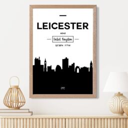 ARTZE Leicester Black & White City Skyline Framed Print SIZE: A4 with Oak Frame - thumbnail 2