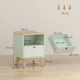 HOMCOM Modern Nightstand Set of 2, Bedside Table with Drawer & Open Shelf in Light Green - thumbnail 3