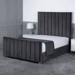 Living Comfort Bedz Empress Plush Velvet Upholstered Bed Slatted Base - 48Inch Headboard in Charcoal - Size: Super King - thumbnail 1