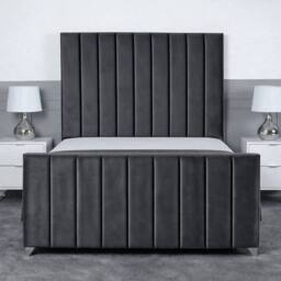Living Comfort Bedz Empress Plush Velvet Upholstered Bed Slatted Base - 48Inch Headboard in Charcoal - Size: Super King - thumbnail 2