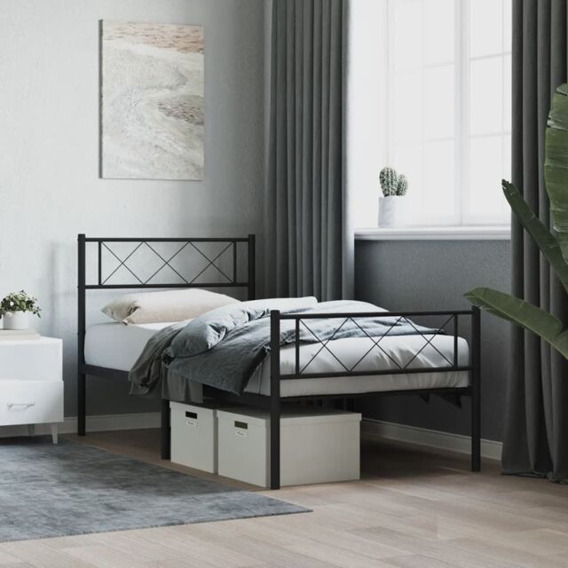 Berkfield Home Metal Bed Frame with Headboard & Footboard Black 100x200 cm - image 1