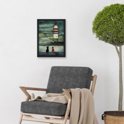 Artery8 Lighthouse Keeper's Dog Quirky Grunge Artwork Framed Wall Art Print A4 in Black - thumbnail 2