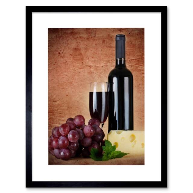 "Artery8 Red Wine Glass Cheese Grapes Kitchen 12x16"" Framed Art Print in Brown - Size: W12"" x H16""" - image 1