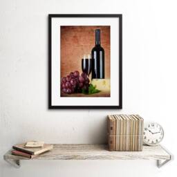 "Artery8 Red Wine Glass Cheese Grapes Kitchen 12x16"" Framed Art Print in Brown - Size: W12"" x H16""" - thumbnail 2