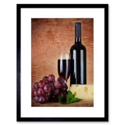 "Artery8 Red Wine Glass Cheese Grapes Kitchen 12x16"" Framed Art Print in Brown - Size: W12"" x H16""" - thumbnail 1