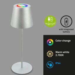 BRILONER Matt Chrome RGBW IP44 2.5W Rechargeable Table Lamp in Silver - thumbnail 3