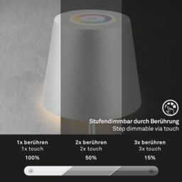 BRILONER Matt Chrome RGBW IP44 2.5W Rechargeable Table Lamp in Silver - thumbnail 6