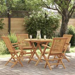 Berkfield Home 5 Piece Garden Dining Set Solid Teak Wood in Brown - thumbnail 2