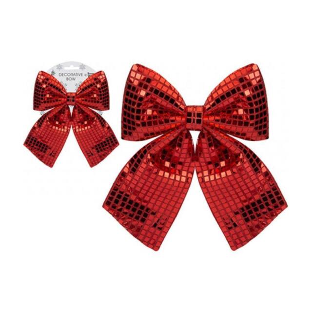 Garden Greatness Large Shiny Disco Red Bow Decoration in Silver - Size: 1 Pack