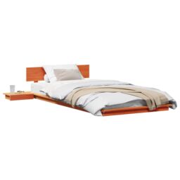 Berkfield Home Floor Bed Frame with Bedside Tables Wax Brown 90x190cm Solid Wood - Size: 90x190 cm - thumbnail 3