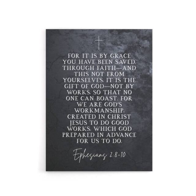 "Artery8 Ephesians 2 8 10 Saved by Faith Bible Quote Canvas Wall Art Print in Grey - Size: W18"" x H24""" - image 1