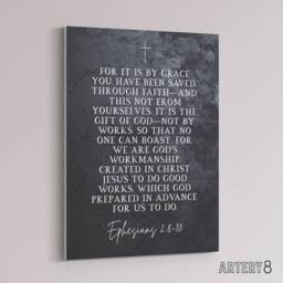 "Artery8 Ephesians 2 8 10 Saved by Faith Bible Quote Canvas Wall Art Print in Grey - Size: W18"" x H24""" - thumbnail 2