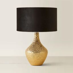 ValueLights Bailey Metallic Gold Ceramic Table Lamp Light with Velvet Shade in Black - Size: 35 cm diameter x 21 cm high - thumbnail 6