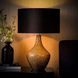 ValueLights Bailey Metallic Gold Ceramic Table Lamp Light with Velvet Shade in Black - Size: 35 cm diameter x 21 cm high - thumbnail 5