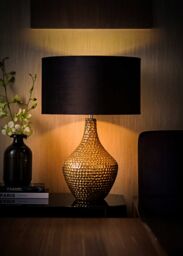 ValueLights Bailey Metallic Gold Ceramic Table Lamp Light with Velvet Shade in Black - Size: 35 cm diameter x 21 cm high - thumbnail 2