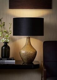 ValueLights Bailey Metallic Gold Ceramic Table Lamp Light with Velvet Shade in Black - Size: 35 cm diameter x 21 cm high