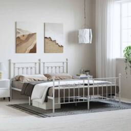 Berkfield Home Metal Bed Frame with Headboard & Footboard White 183x213 cm - thumbnail 2
