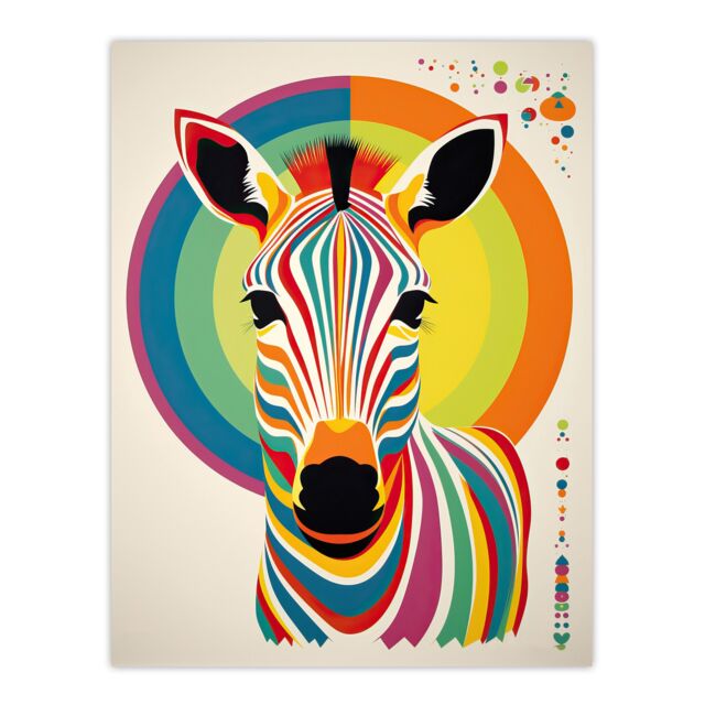 "Artery8 Bauhaus Zebra Rainbow Funky Modern Living Room Extra Large XL Wall Art Poster Print - Size: W24"" x H32""" - image 1