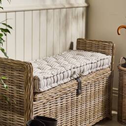 Dibor Vintage Style Grey Striped Bench Pad Cushion L105 x W42cm in Off-White - Size: Large - thumbnail 2
