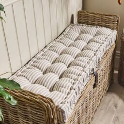 Dibor Vintage Style Grey Striped Bench Pad Cushion L105 x W42cm in Off-White - Size: Large - thumbnail 1