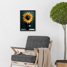 Artery8 Modern Bright Single Yellow Black Sunflower In Vase Artwork Framed Wall Art Print A4 - thumbnail 2