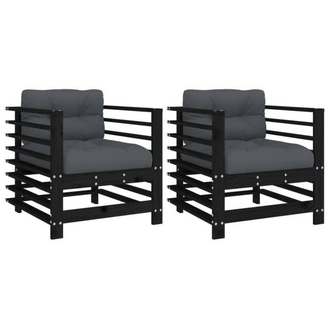 Berkfield Home Garden Chairs with Cushions 2 pcs Black Solid Wood Pine - image 1