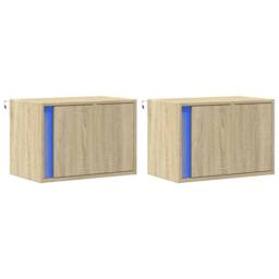 Berkfield Home Wall-mounted Bedside Cabinets with LED Lights 2 pcs Sonoma Oak in Light Tan - thumbnail 3