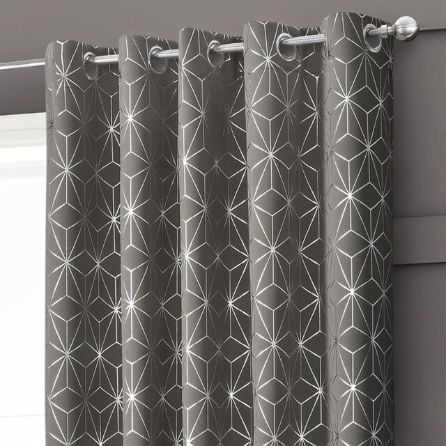 Velosso Moreno Thermal Blackout Ready Made Eyelet Curtains in Charcoal - Size: 228 cm width x 228 cm drop