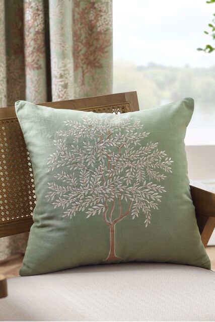 Catherine Lansfield Woodland Trees Embroidered 45cm x 45cm Cotton Blend Cushion in Green - Size: 45 cm x 45 cm - image 1