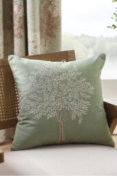 Catherine Lansfield Woodland Trees Embroidered 45cm x 45cm Cotton Blend Cushion in Green - Size: 45 cm x 45 cm - thumbnail 1