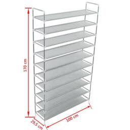 Berkfield Home Shoe Rack with 10 Shelves Metal & Non-woven Fabric Silver - thumbnail 7