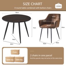 SONARA Dark Walnut Round Dining Table with 2 Faux Suede Dining Chairs Set in Brown - thumbnail 2