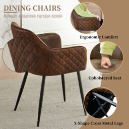 SONARA Dark Walnut Round Dining Table with 2 Faux Suede Dining Chairs Set in Brown - thumbnail 5