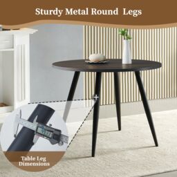 SONARA Dark Walnut Round Dining Table with 2 Faux Suede Dining Chairs Set in Brown - thumbnail 4