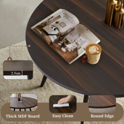SONARA Dark Walnut Round Dining Table with 2 Faux Suede Dining Chairs Set in Brown - thumbnail 3