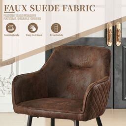 SONARA Dark Walnut Round Dining Table with 2 Faux Suede Dining Chairs Set in Brown - thumbnail 6