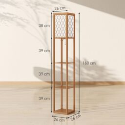 HOMCOM Modern Floor Lamp Light with 3 Shelves Fabric Lampshade in Natural - thumbnail 3