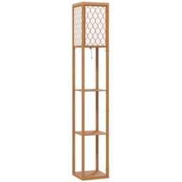 HOMCOM Modern Floor Lamp Light with 3 Shelves Fabric Lampshade in Natural - thumbnail 2