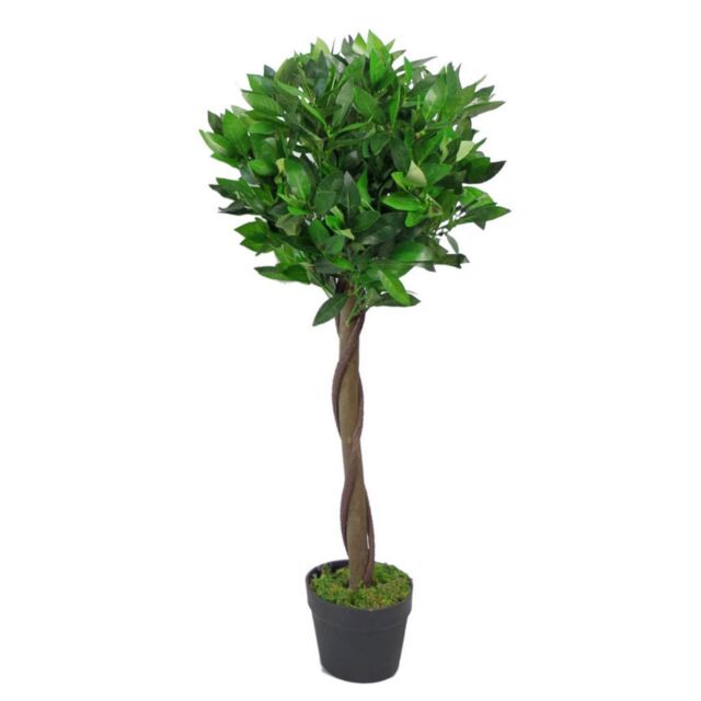Leaf 90cm Design UK Artificial Realistic Bay Laurel Topiary Ball Tree in Green