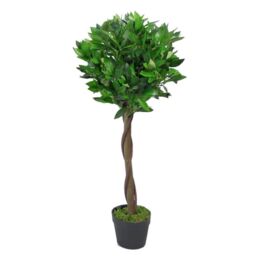Leaf 90cm Design UK Artificial Realistic Bay Laurel Topiary Ball Tree in Green