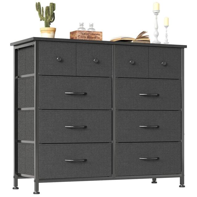Nordara 10 Drawer Fabric Storage Chest Bedroom Dresser Cabinet Organizer in Black - image 1