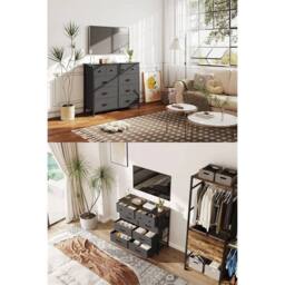 Nordara 10 Drawer Fabric Storage Chest Bedroom Dresser Cabinet Organizer in Black - thumbnail 5