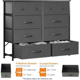 Nordara 10 Drawer Fabric Storage Chest Bedroom Dresser Cabinet Organizer in Black - thumbnail 3