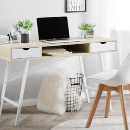 Wyld and Coco 120 x 48cm Office Desk Brown and White with 2 Drawers - Size: 120 x 48 cm - thumbnail 1