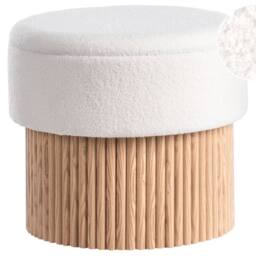 Wyld and Coco Off-White Boucle Storage Pouffe with Light Wood Base in White - thumbnail 2