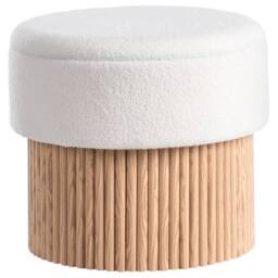 Wyld and Coco Off-White Boucle Storage Pouffe with Light Wood Base in White - thumbnail 4