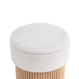 Wyld and Coco Off-White Boucle Storage Pouffe with Light Wood Base in White - thumbnail 6