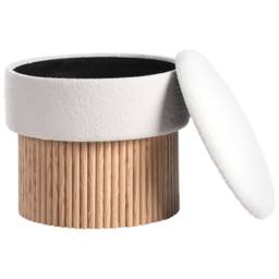 Wyld and Coco Off-White Boucle Storage Pouffe with Light Wood Base in White - thumbnail 5