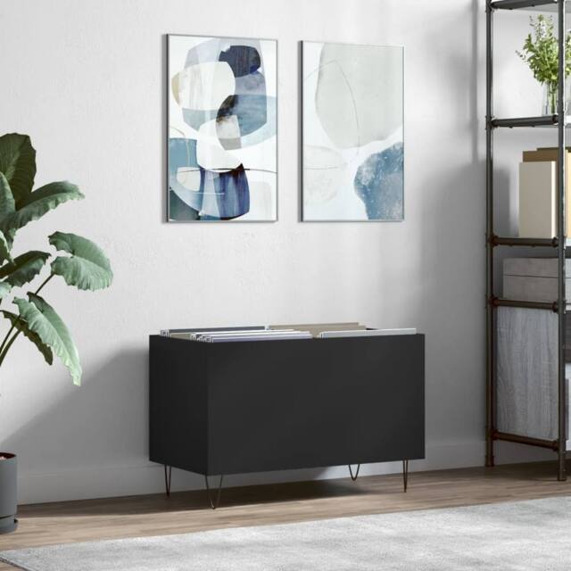 Berkfield Home Record Cabinet Black 74.5x38x48 cm Engineered Wood - image 1