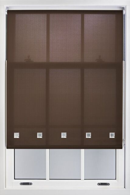 Furnished Daylight Roller Blind with Chrome Square Eyelets - Trimmable Window Shade in Chocolate - Size: 180 cm width x 210 cm drop - image 1